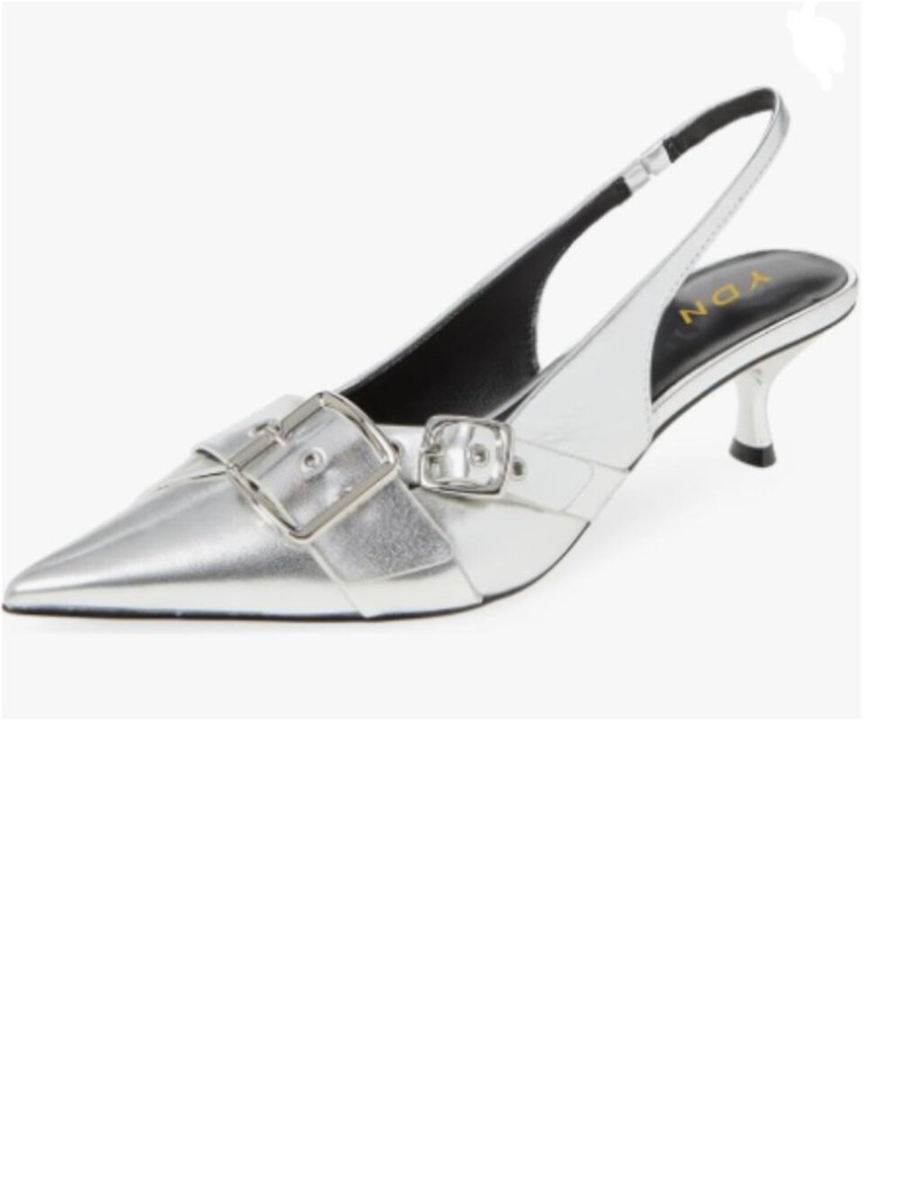 YDN Silver Slingback Pumps Sexy Pointed Toe Dress Shoes Low Kitten Heels Shoes